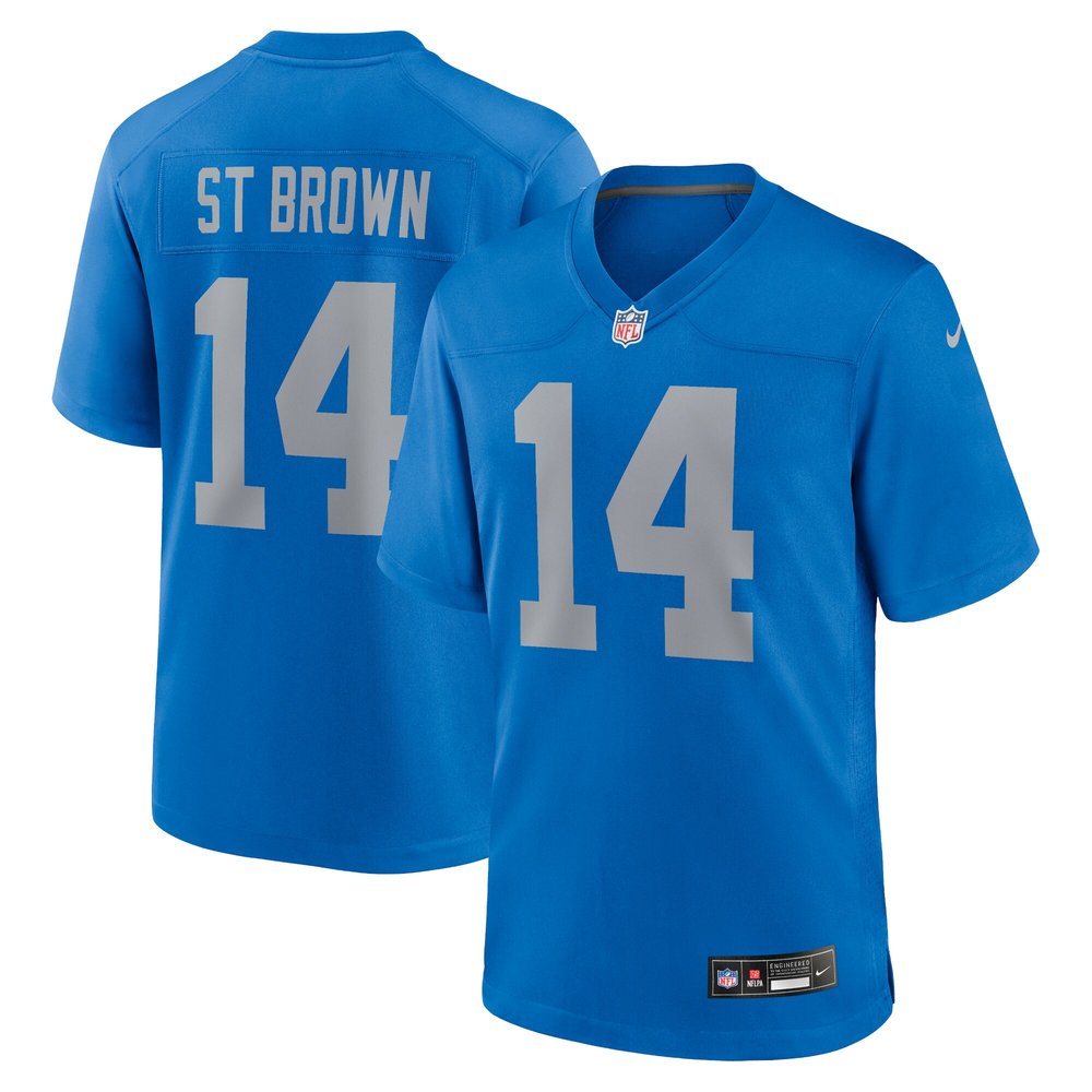 Men's Detroit Lions #14 Amon-Ra St.BrownBlue Alternate Game Jersey