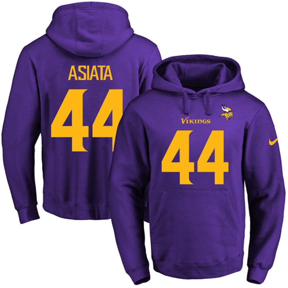 Vikings #44 Matt Asiata Purple(Gold No.) Name & Number Pullover NFL Hoodie