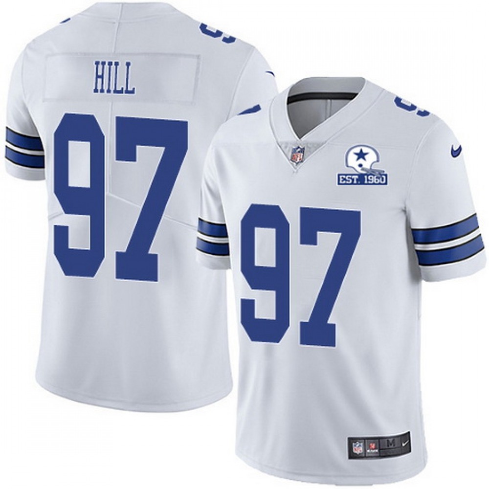 Men's Dallas Cowboys #97 Trysten Hill White With Established In 1960 Patch Limited Stitched Jersey