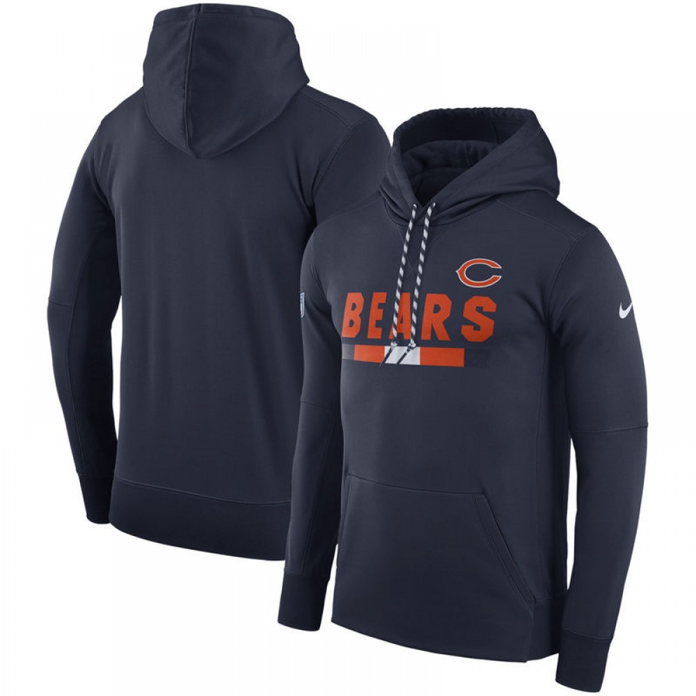 Men'sChicago Bears Navy Blue Sideline Team Name Performance Pullover Hoodie