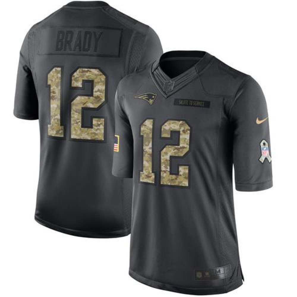 Patriots #12 Tom Brady Black Youth Stitched NFL Limited 2016 Salute to Service Jersey