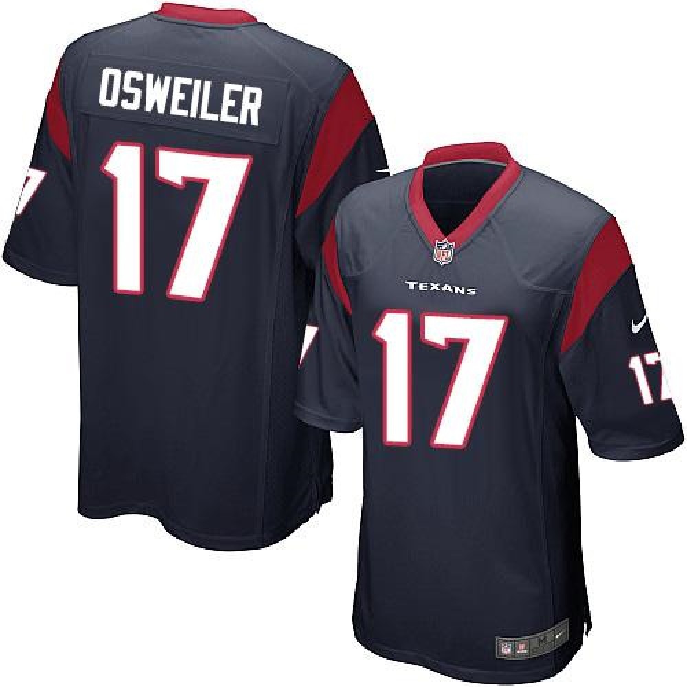 Texans #17 Brock Osweiler Navy Blue Team Color Youth Stitched NFL Elite Jersey