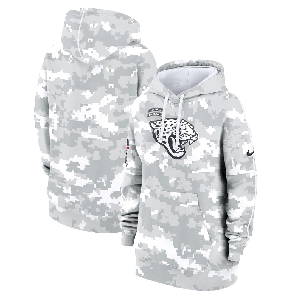Women's Jacksonville JaguarsArctic Camo 2024 Salute To Service Club Fleece Pullover Hoodie