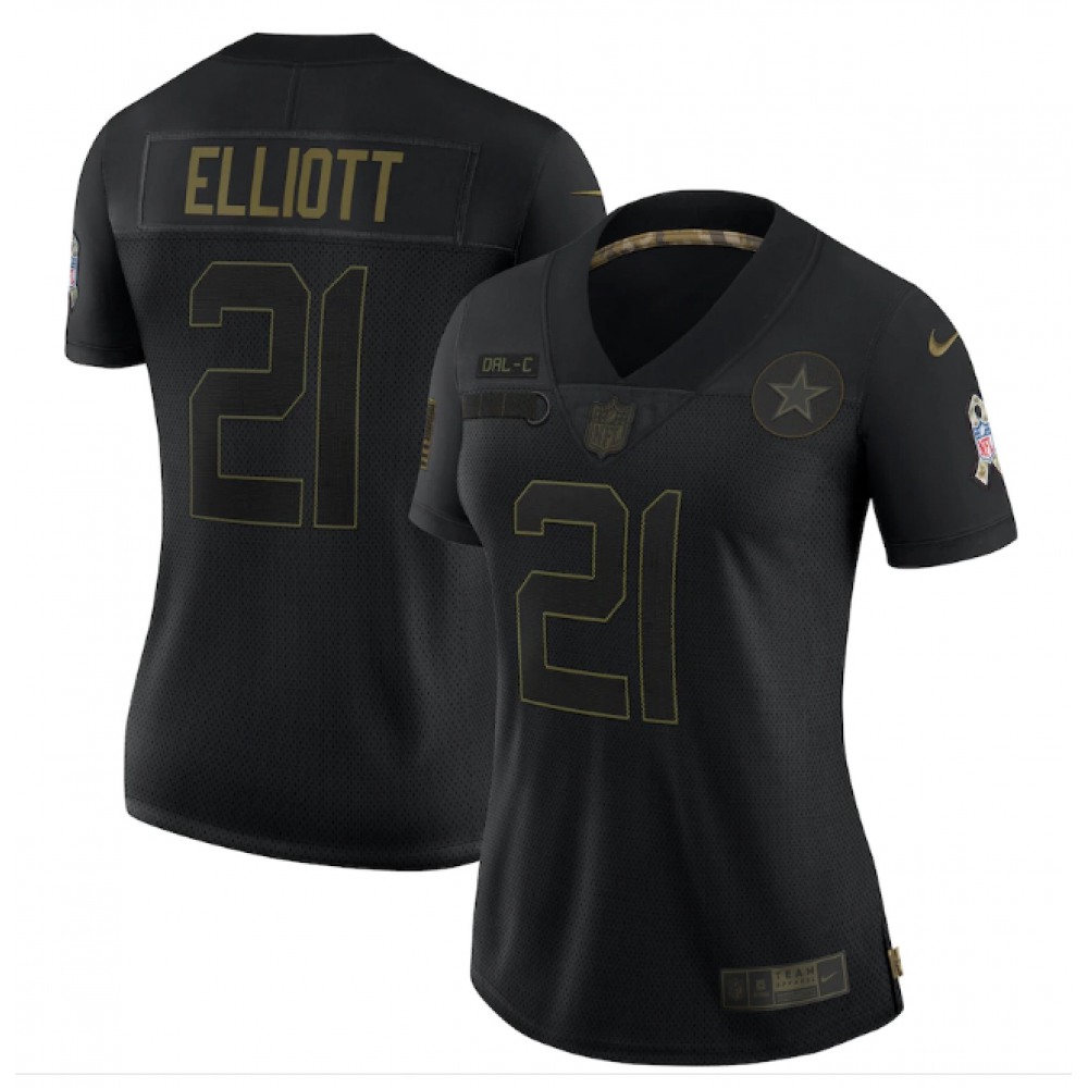 Women's Dallas Cowboys#21 Ezekiel Elliott Black Salute To Service Limited Stitched Jersey