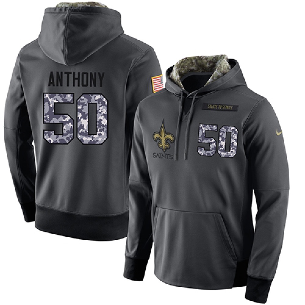 NFL Men'sNew Orleans Saints #50 Stephone Anthony Stitched Black Anthracite Salute to Service Player Performance Hoodie