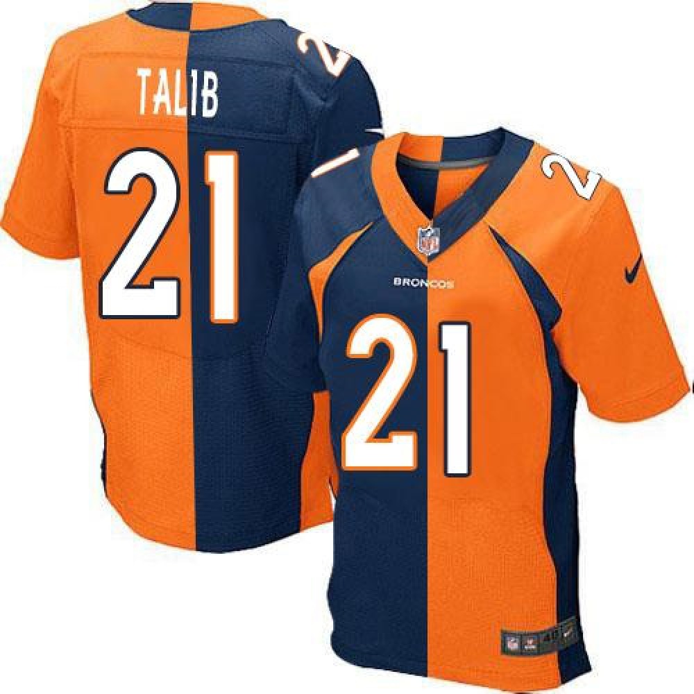 Broncos #21 Aqib Talib Orange/Navy Blue Men's Stitched NFL Elite Split Jersey