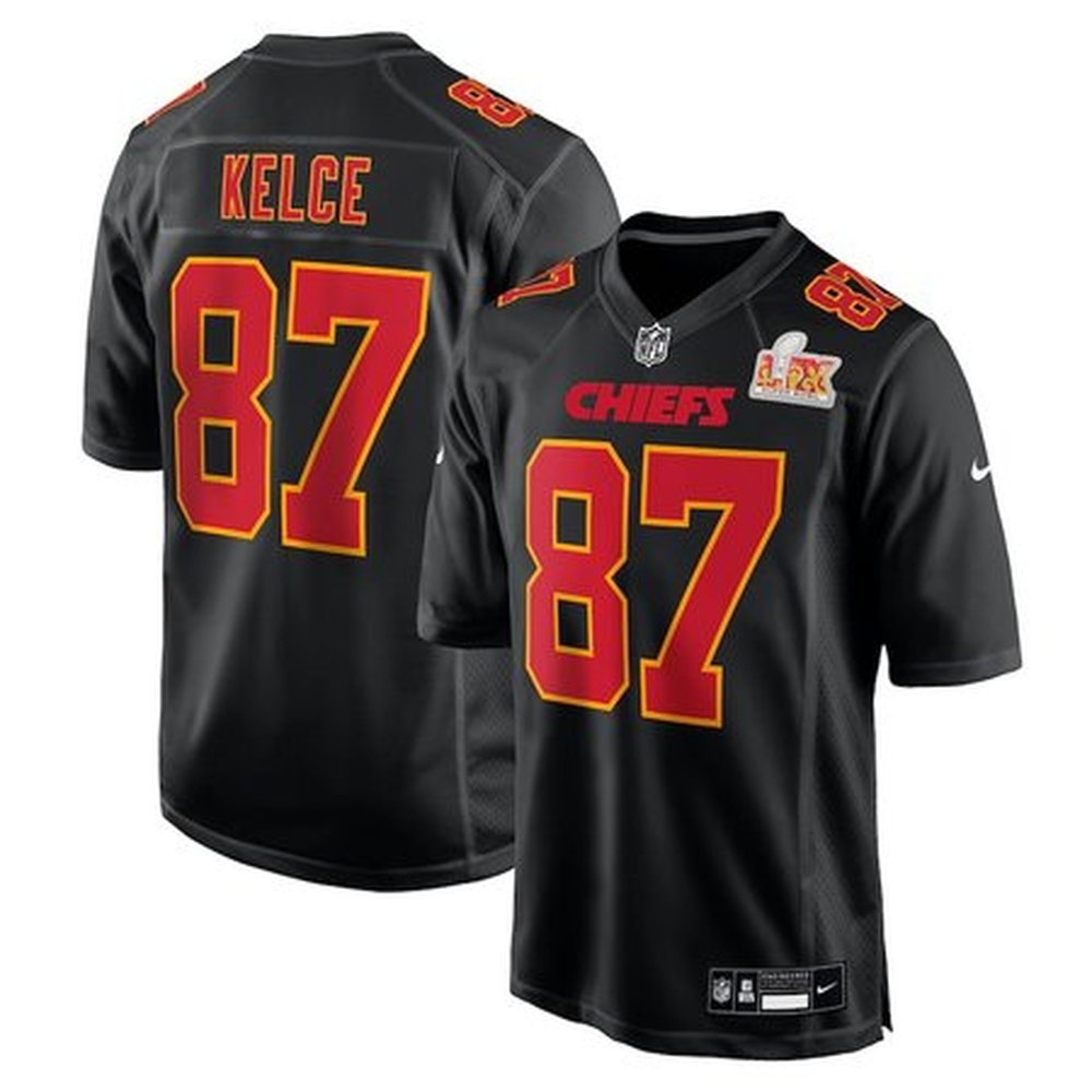 Men's Kansas City Chiefs #87 Travis KelceCarbon Black Super Bowl LIX Fashion Game Jersey