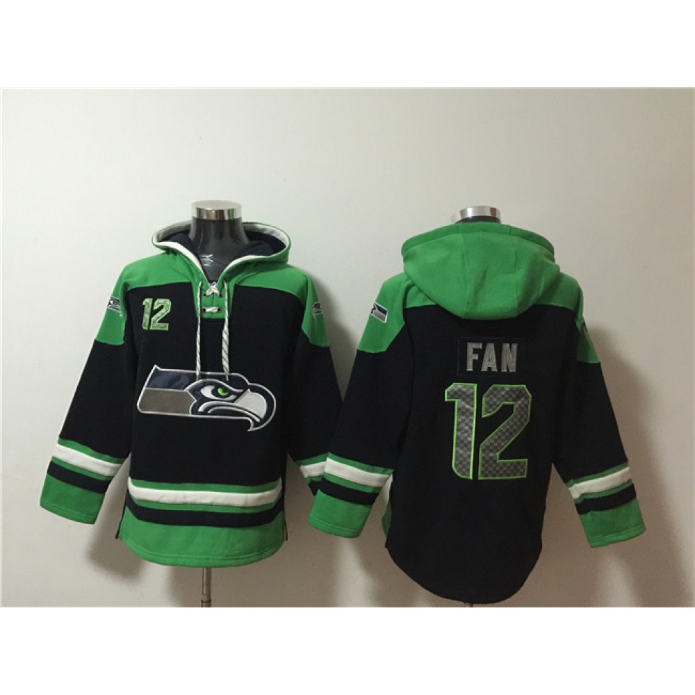 Men'sSeattle Seahawks #12 Fan Black Ageless Must-Have Lace-Up Pullover Hoodie