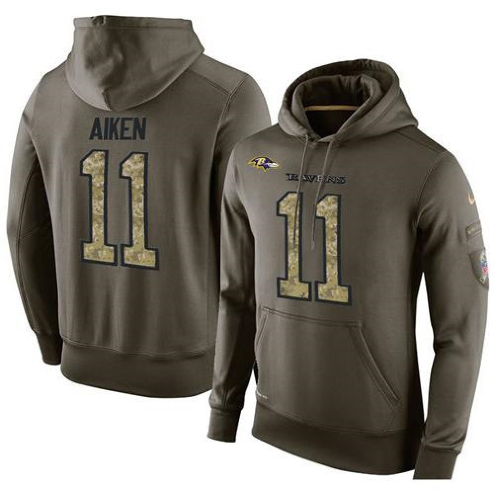 NFL Men'sBaltimore Ravens #11 Kamar Aiken Stitched Green Olive Salute To Service KO Performance Hoodie