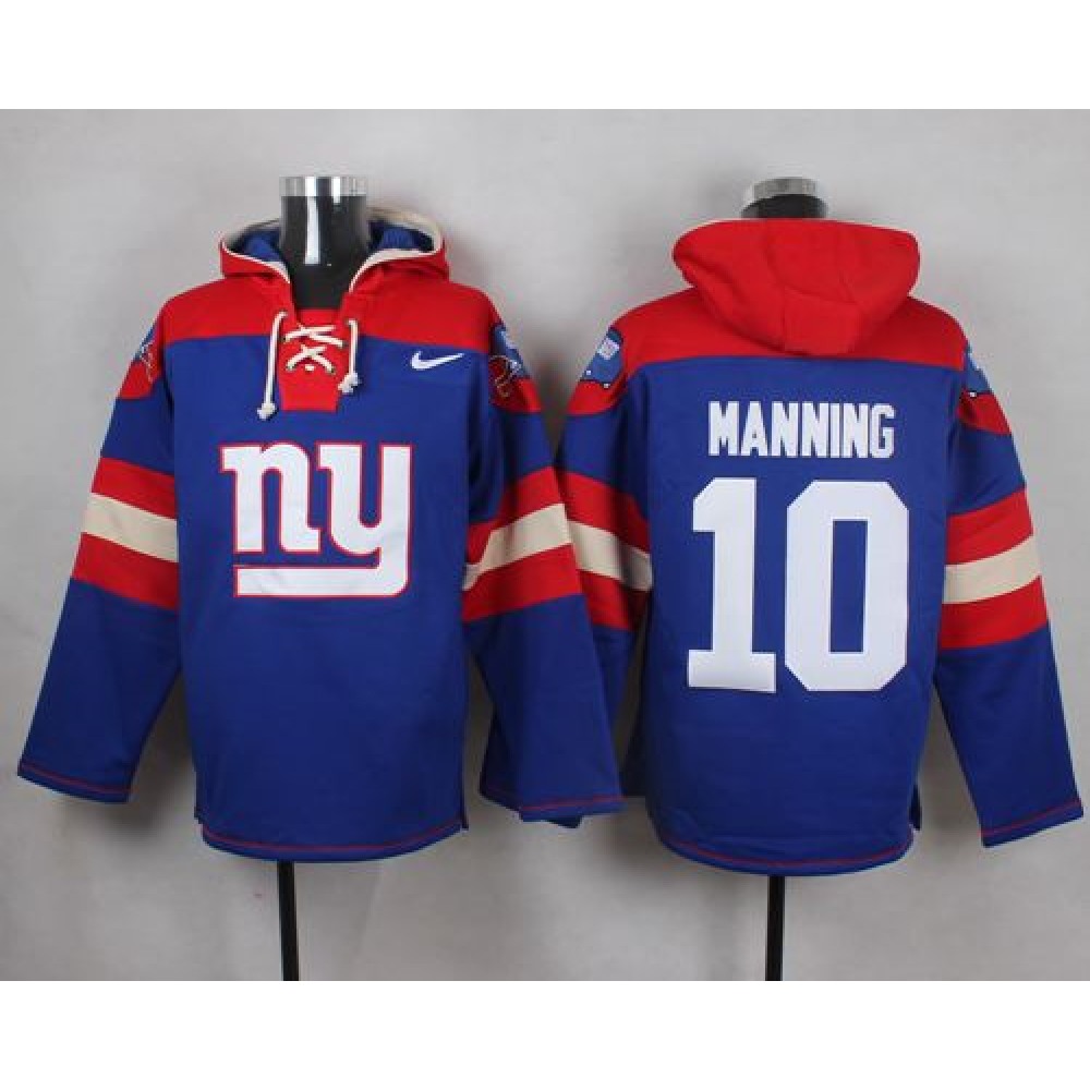 Giants #10 Eli Manning Royal Blue Player Pullover NFL Hoodie