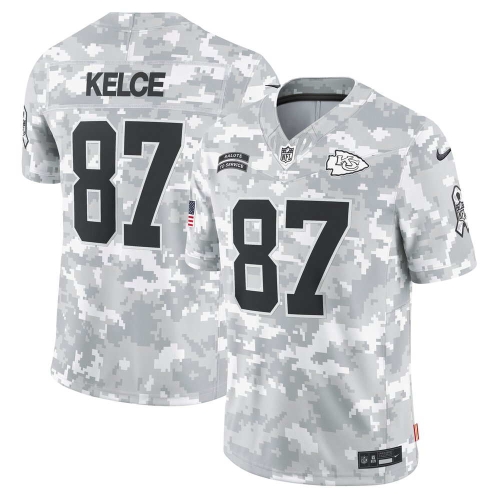 Men's Kansas City Chiefs #87 Travis KelceArctic Camo 2024 Salute to Service Limited Jersey