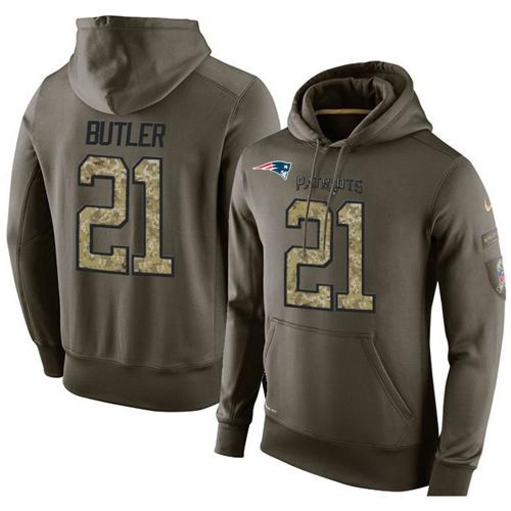 NFL Men'sNew England Patriots #21 Malcolm Butler Stitched Green Olive Salute To Service KO Performance Hoodie