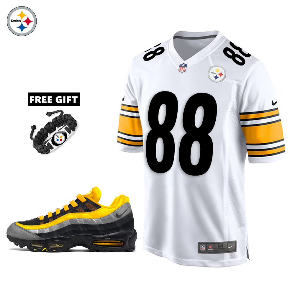 🔥Combo Sale - Pittsburgh Steelers Pat Freiermuth Nike White Game Jersey & Air Max 95 Team Color Sneakers