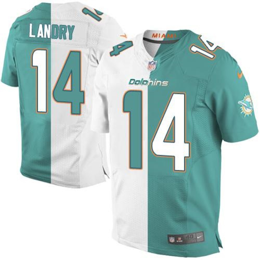 Dolphins #14 Jarvis Landry Aqua Green/White Men's Stitched NFL Elite Split Jersey