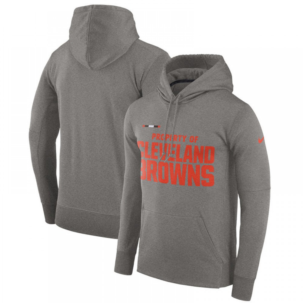Men's Cleveland BrownsHeather Gray Sideline Property Of Performance Pullover Hoodie