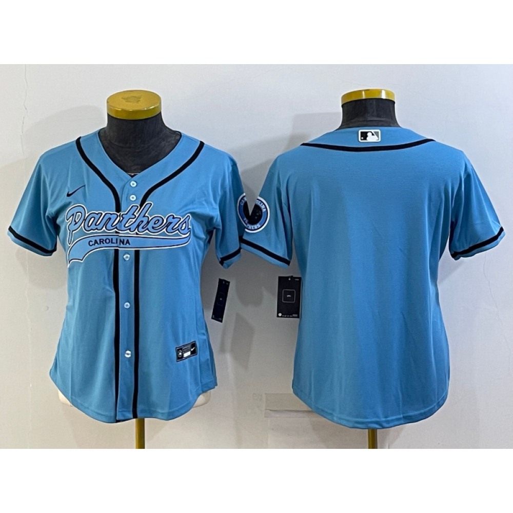 Youth Carolina Panthers Blank Blue With Patch Cool Base Stitched Baseball Jersey