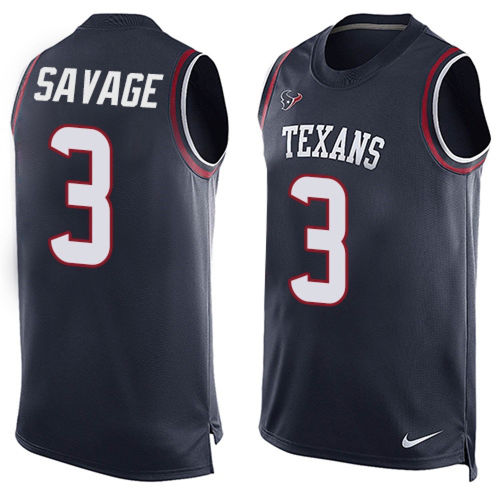 Texans #3 Tom Savage Navy Blue Team Color Men's Stitched NFL Limited Tank Top Jersey