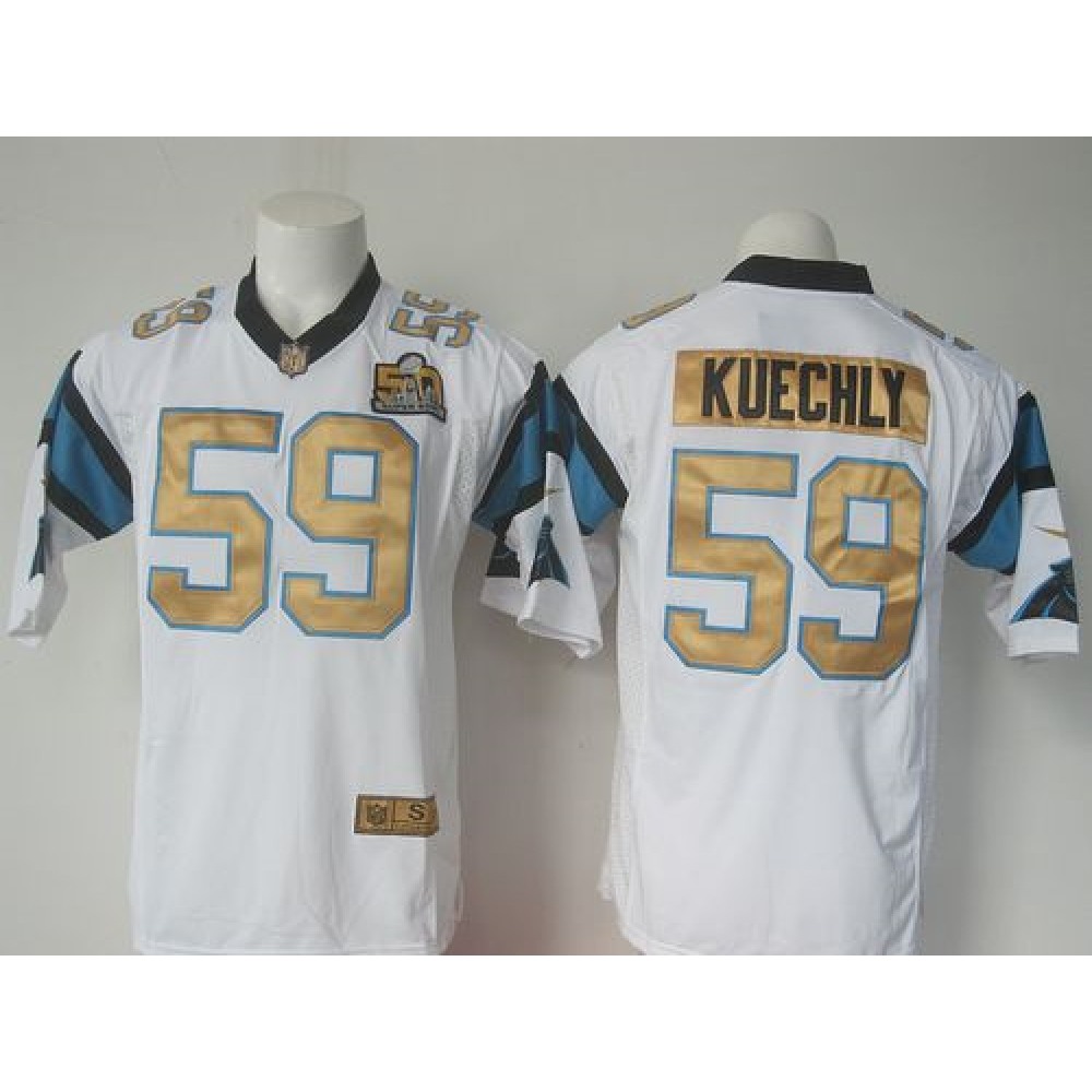 Panthers #59 Luke Kuechly White Super Bowl 50 Collection Men's Stitched NFL Elite Jersey