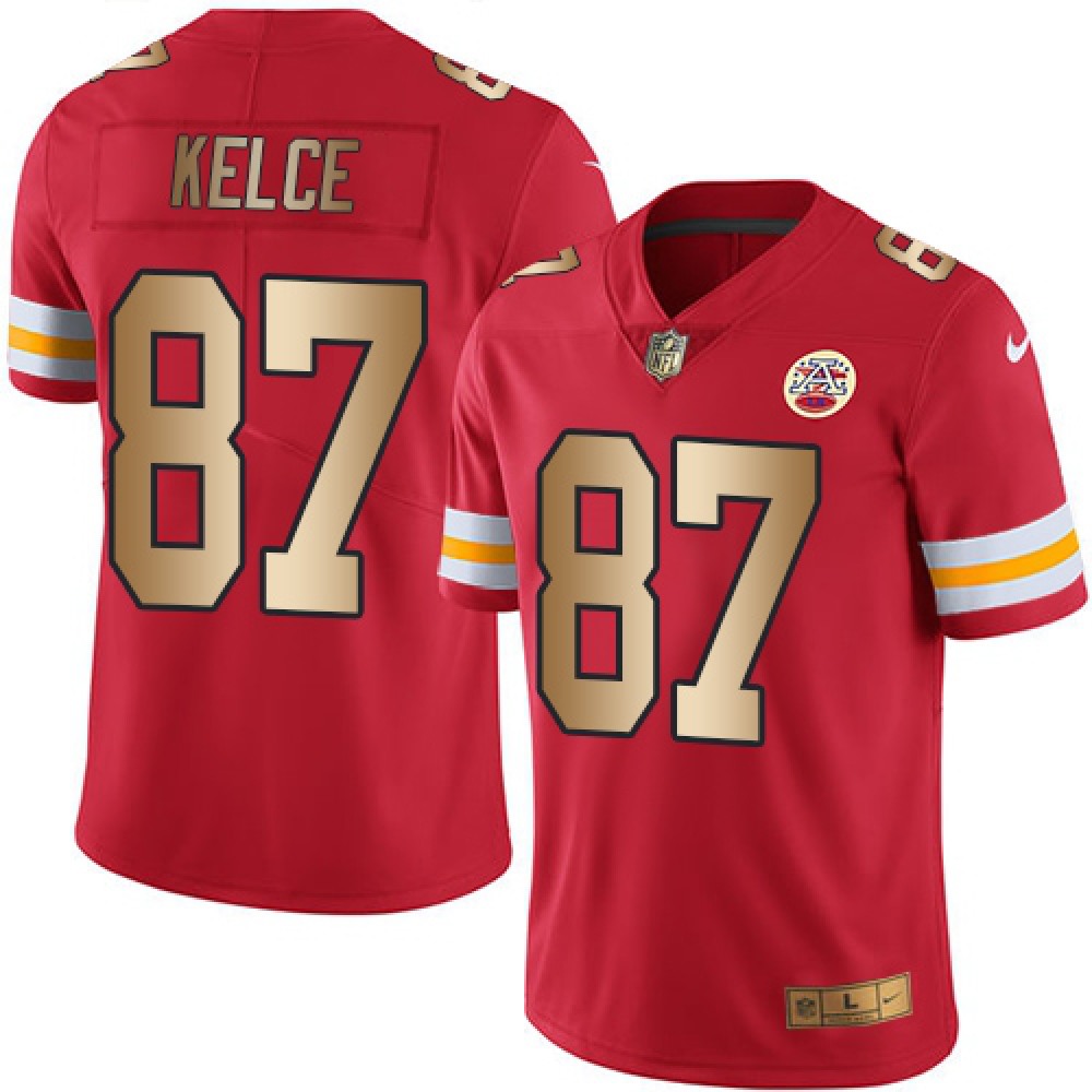 Chiefs #87 Travis Kelce Red Men's Stitched NFL Limited Gold Rush Jersey