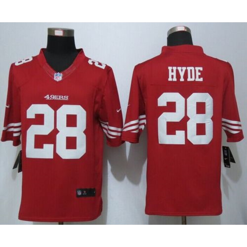 49ers #28 Carlos Hyde Red Team Color Men's Stitched NFL Limited Jersey