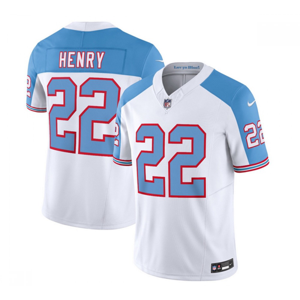 Men's Tennessee Titans #22 Derrick Henry White/Blue 2023 F.U.S.E. Vapor Limited Throwback Stitched Football Jersey
