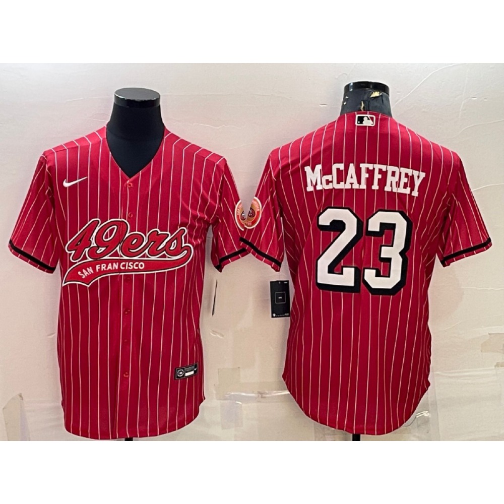 Men's San Francisco 49ers #23 Christian McCaffrey Red With Patch Cool Base Stitched Baseball Jersey