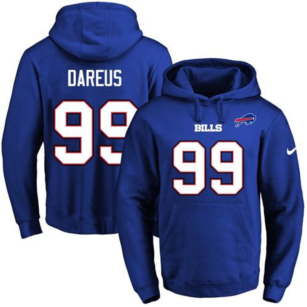 Bills #99 Marcell Dareus Royal Blue Name & Number Pullover NFL Hoodie