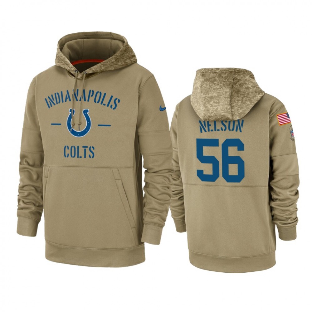 Men's Indianapolis Colts #56 Quenton Nelson Tan 2019 Salute to Service Sideline Therma Pullover Hoodie