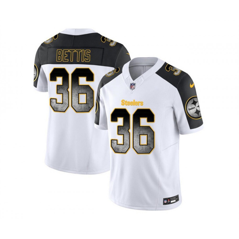 Men's Pittsburgh Steelers #36 Jerome Bettis White/Black 2023 F.U.S.E. SmokeVapor Untouchable Limited Stitched Jersey