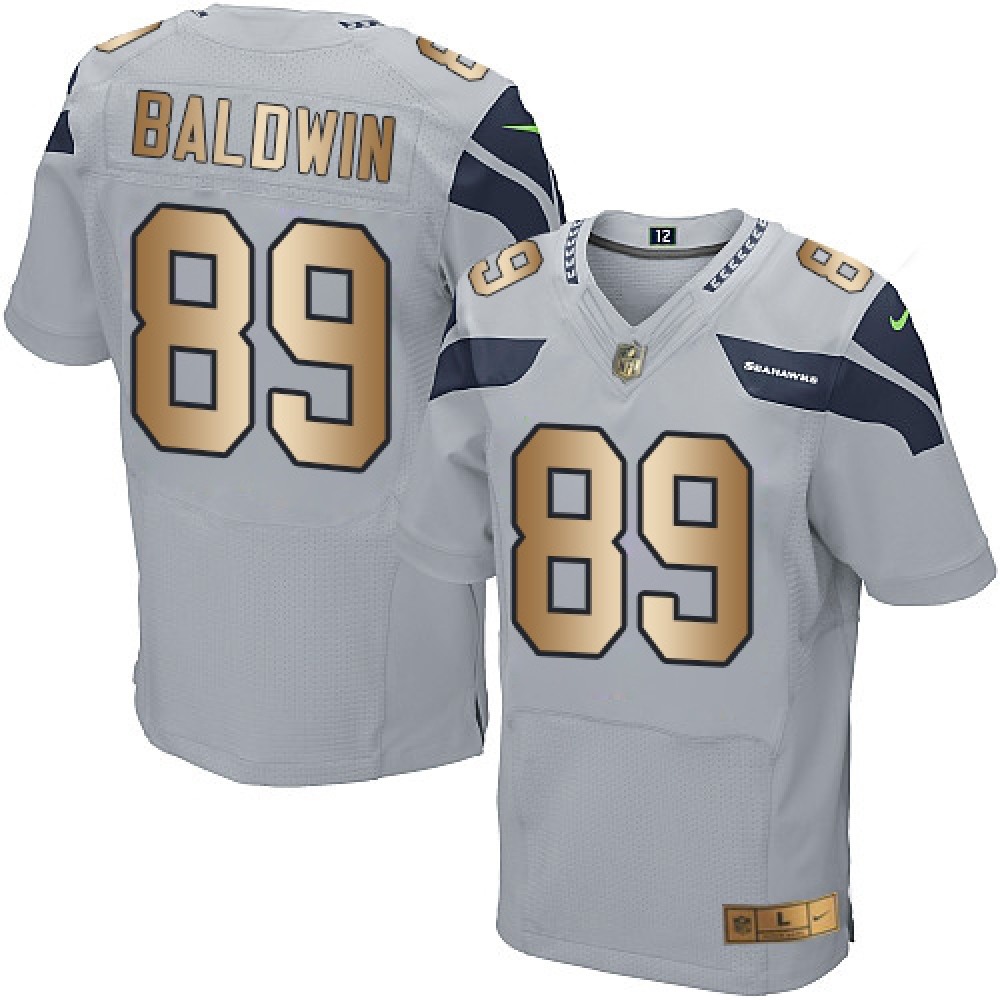 Seahawks #89 Doug Baldwin Grey Alternate Men's Stitched NFL Elite Gold Jersey