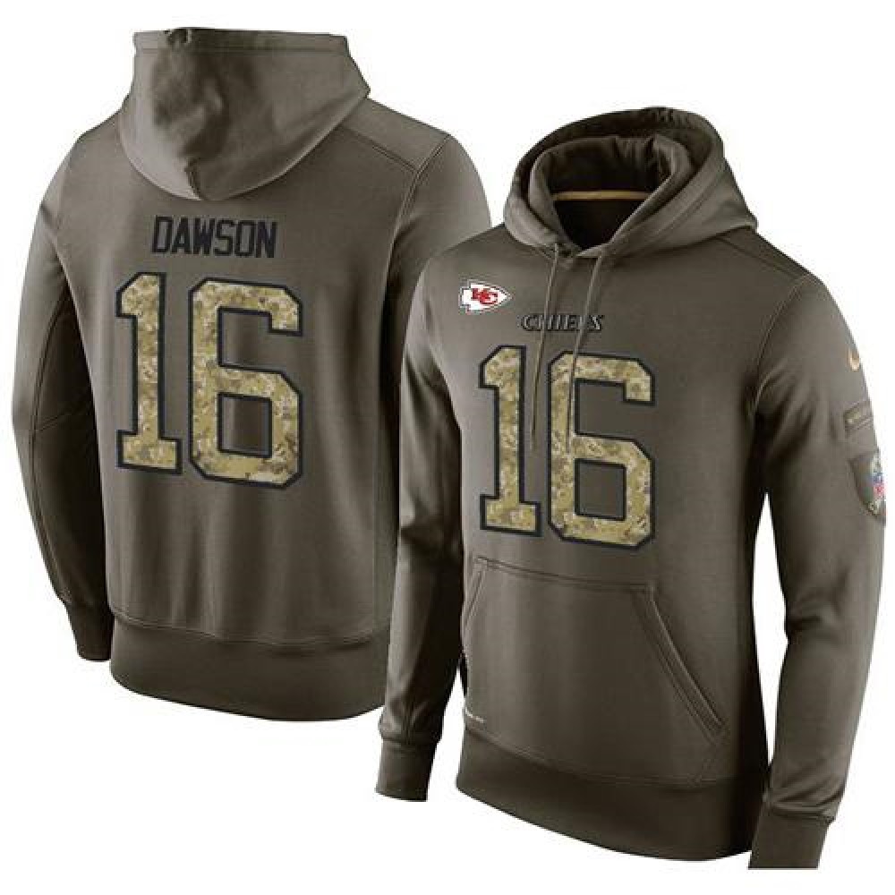 NFL Men'sKansas City Chiefs #16 Len Dawson Stitched Green Olive Salute To Service KO Performance Hoodie