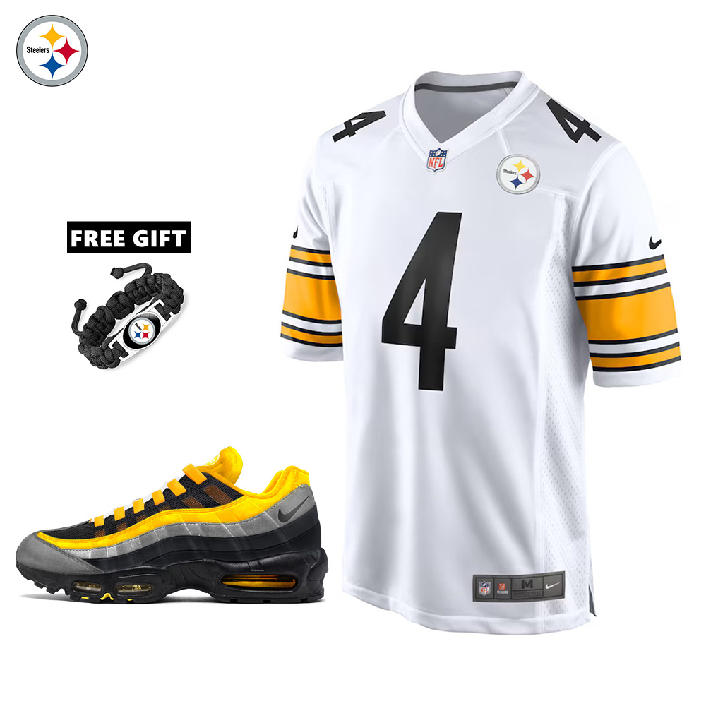 🔥Combo Sale - Pittsburgh Steelers DK Metcalf Nike White Game Jersey & Air Max 95 Team Color Sneakers