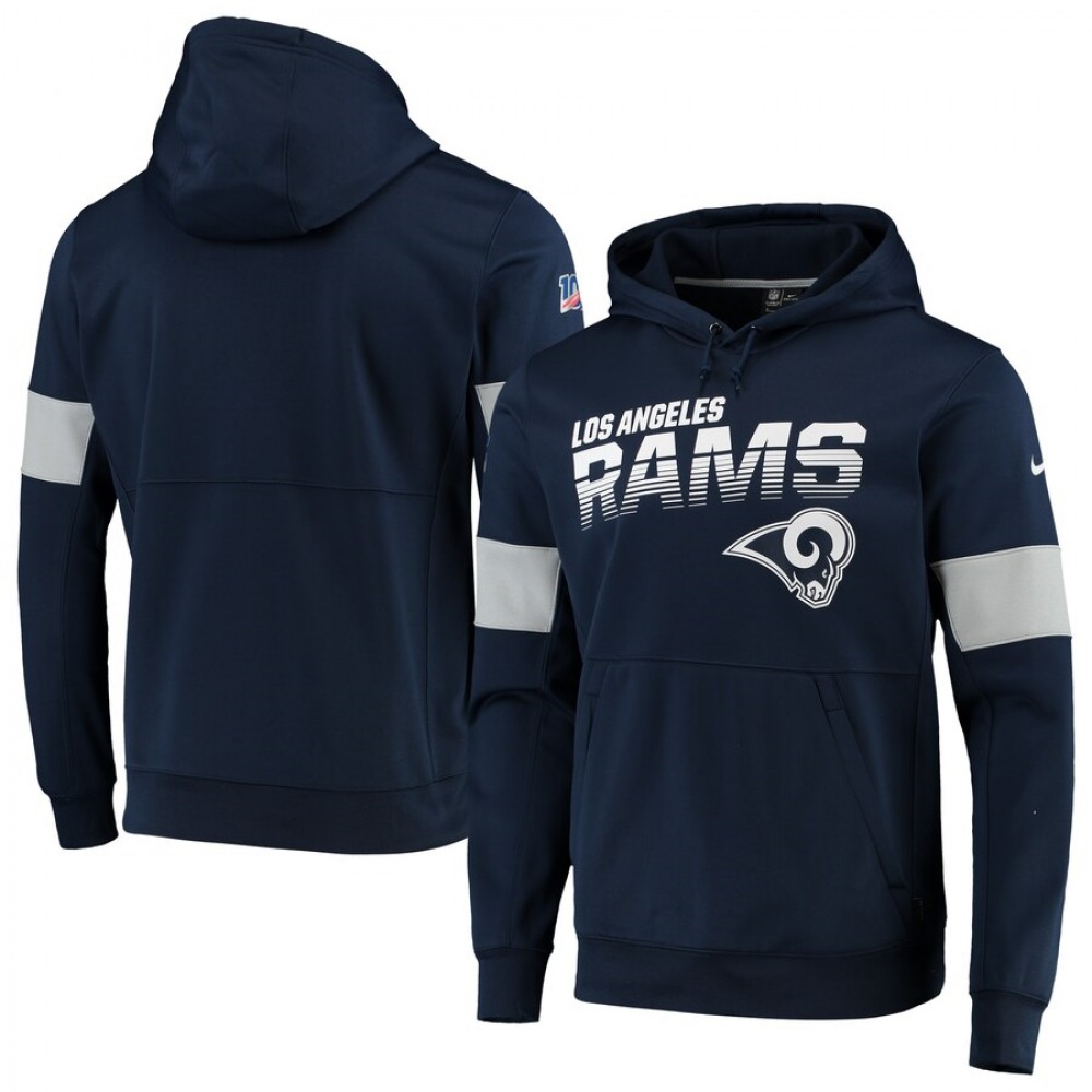 Men's Los Angeles Rams 2019 Navy 100th Season Sideline Team Logo Performance Pullover Hoodie