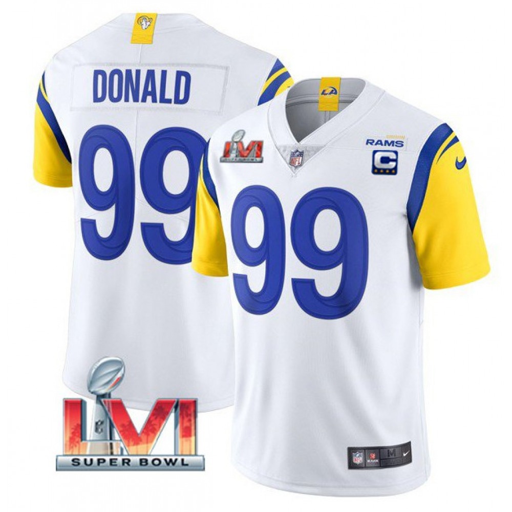 Youth Los Angeles Rams #99 Aaron Donald White 2022 With C Patch Super Bowl LVI Vapor Untouchable Limited Stitched Jersey
