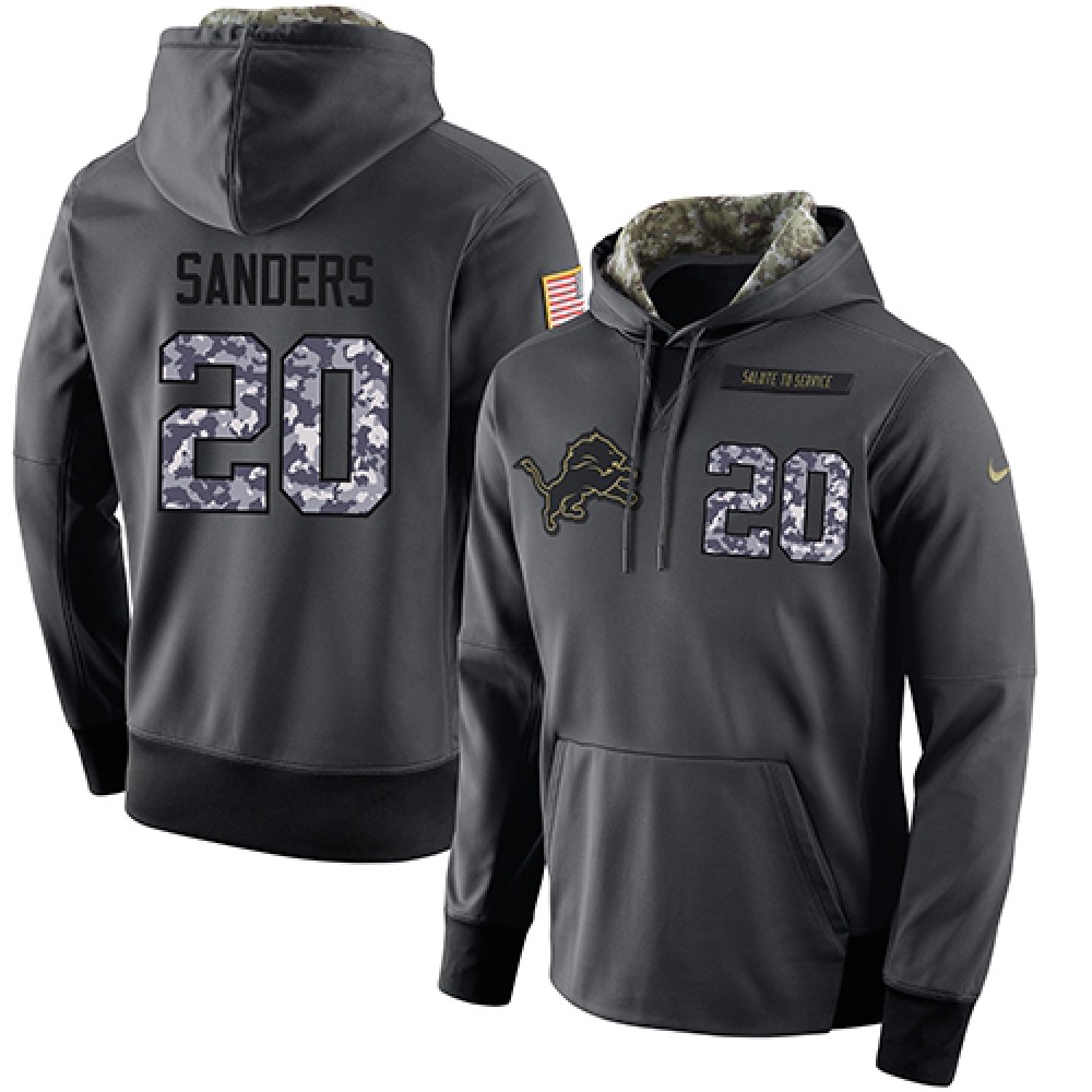 NFL Men'sDetroit Lions #20 Barry Sanders Stitched Black Anthracite Salute to Service Player Performance Hoodie