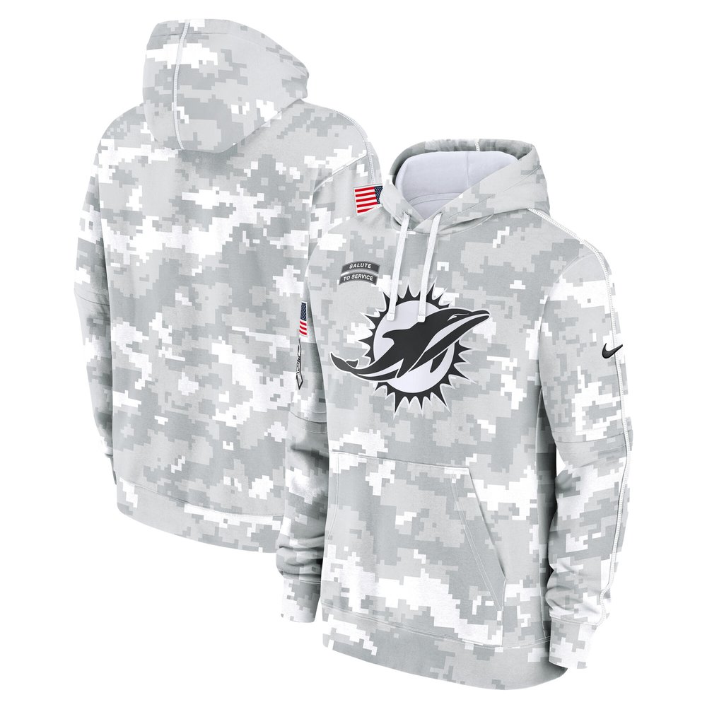 Youth Miami DolphinsWhite/Gray 2024 Salute To Service Pullover Hoodie