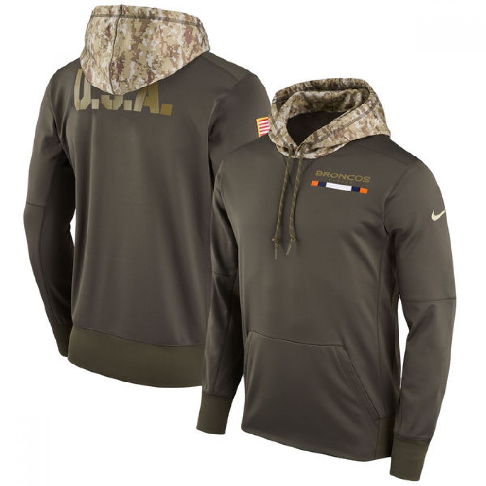 Men's Denver BroncosOlive Salute to Service Sideline Therma Pullover Hoodie