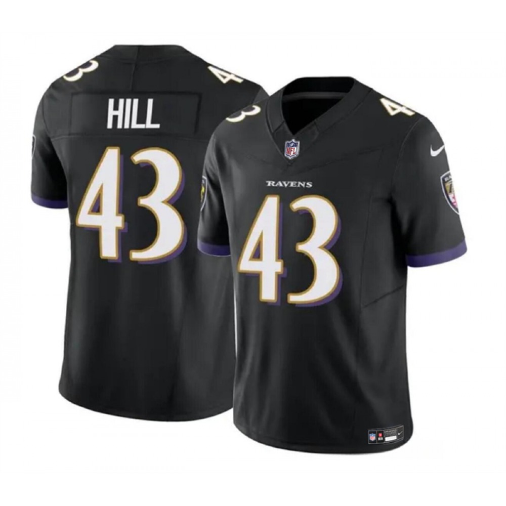 Men's Baltimore Ravens #43 Justice Hill Black 2023 F.U.S.E. Vapor Limited Football Jersey