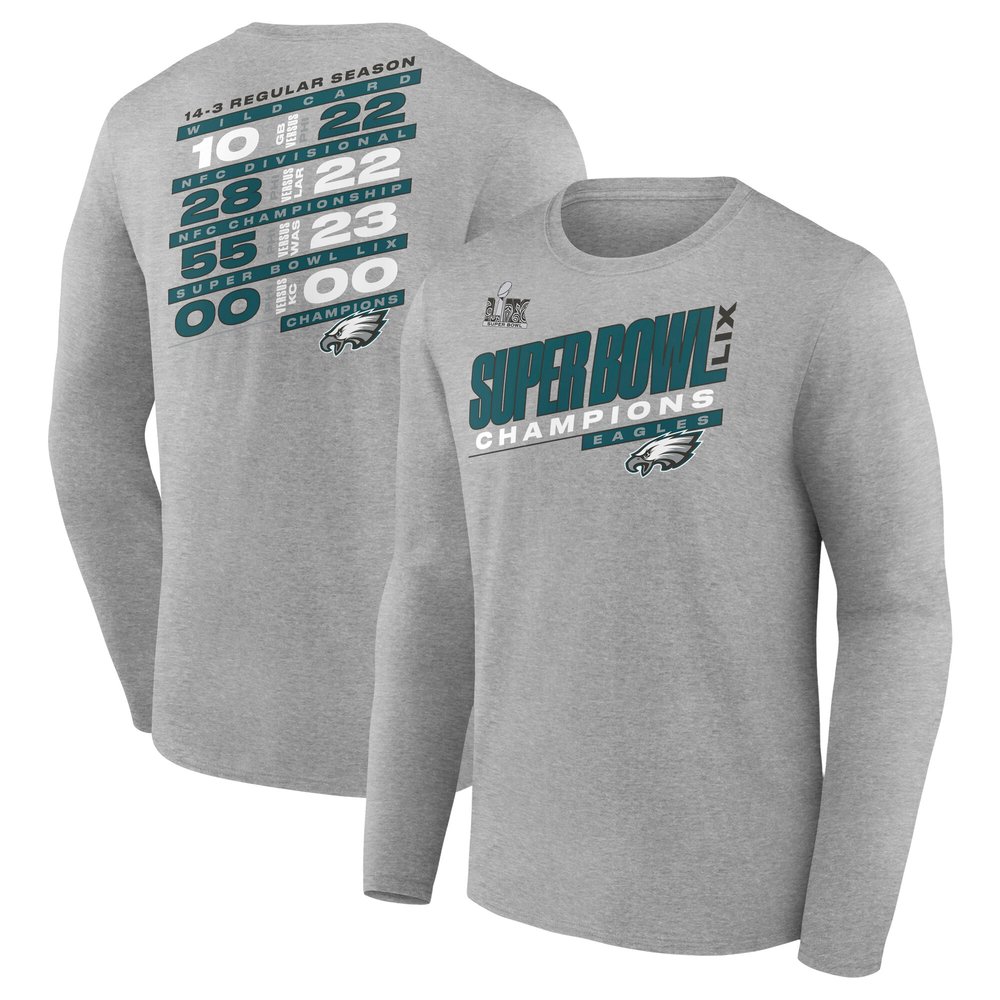 Men's Philadelphia EaglesHeather Gray Super Bowl LIX Champions Counting Points Score Long Sleeve T-Shirt