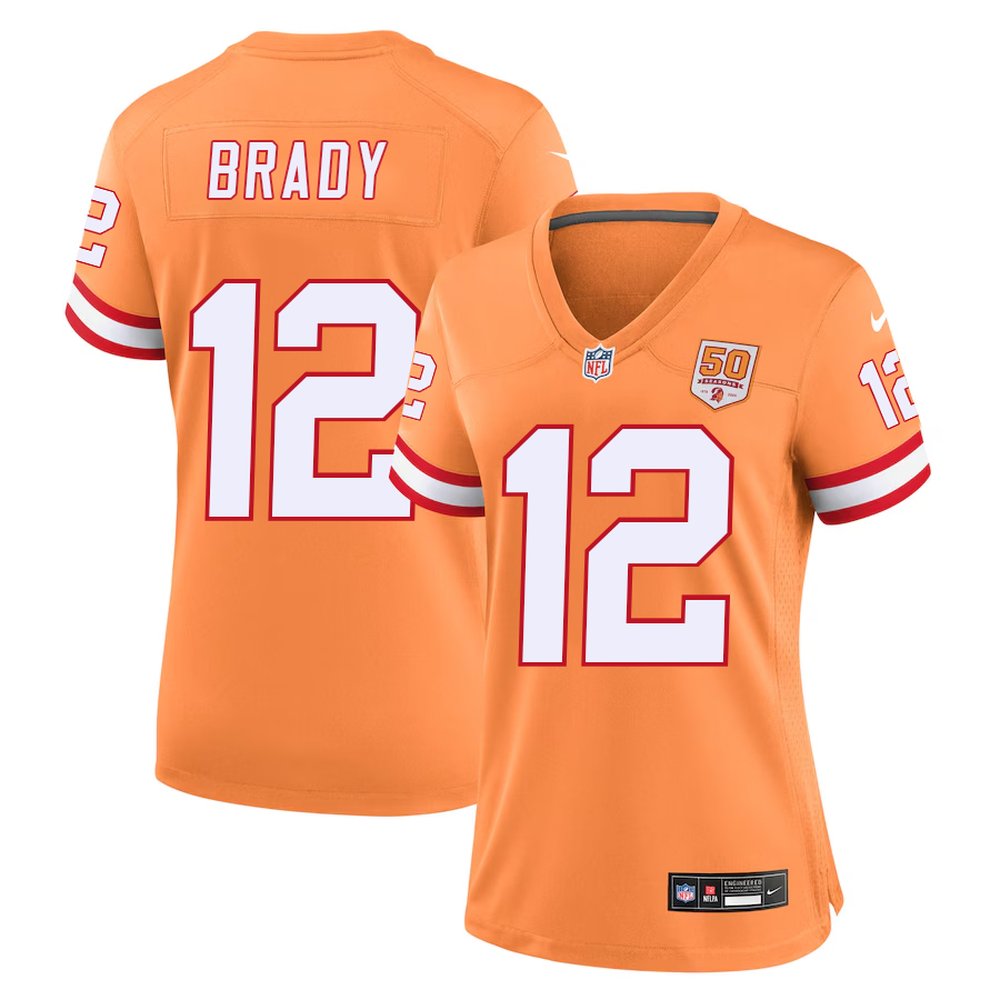 Women's '76 Tampa Bay Buccaneers #12 Tom Brady Nike Orange 50th Season Game Jersey