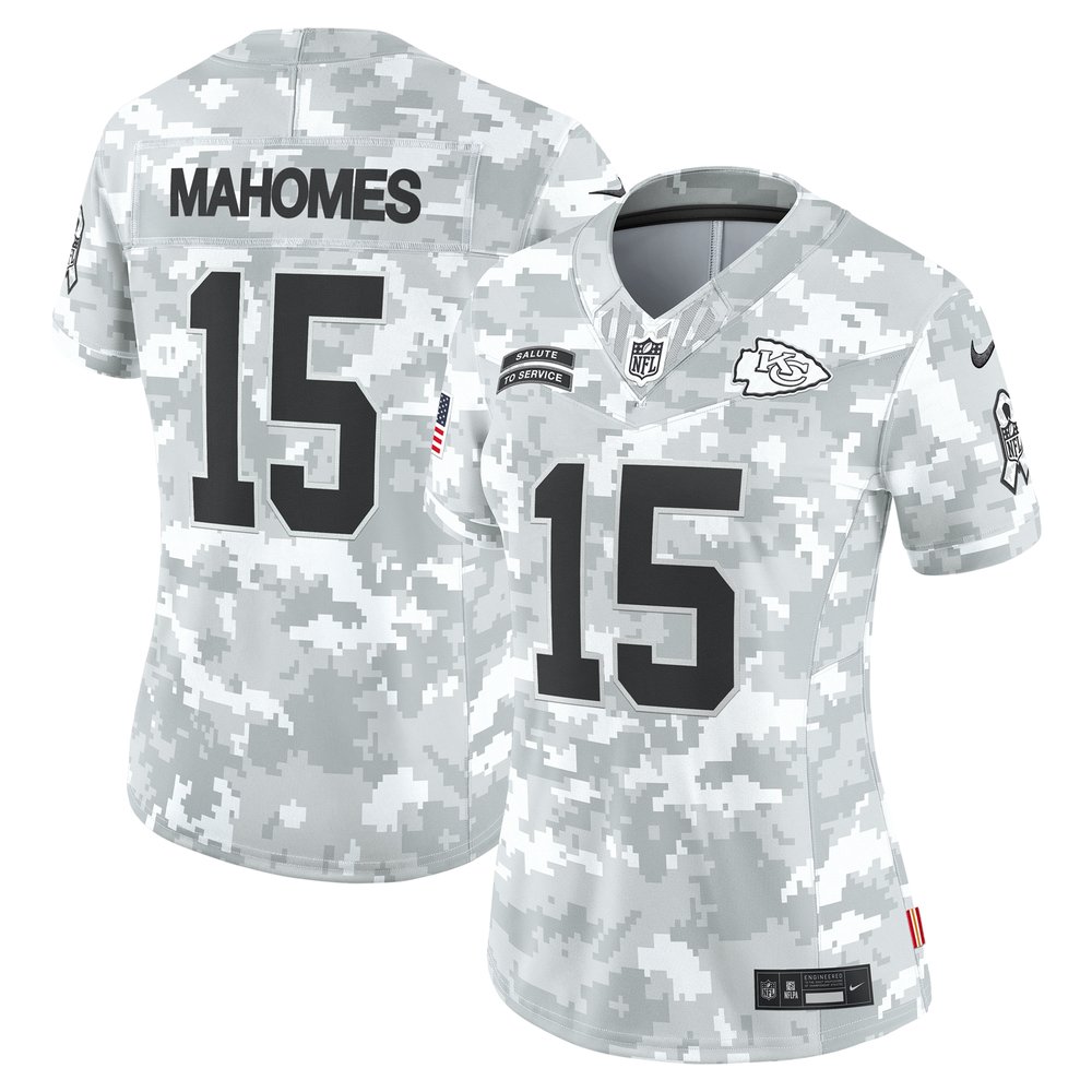 Women's Kansas City Chiefs #15 Patrick MahomesArctic Camo 2024 Salute to Service Limited Jersey