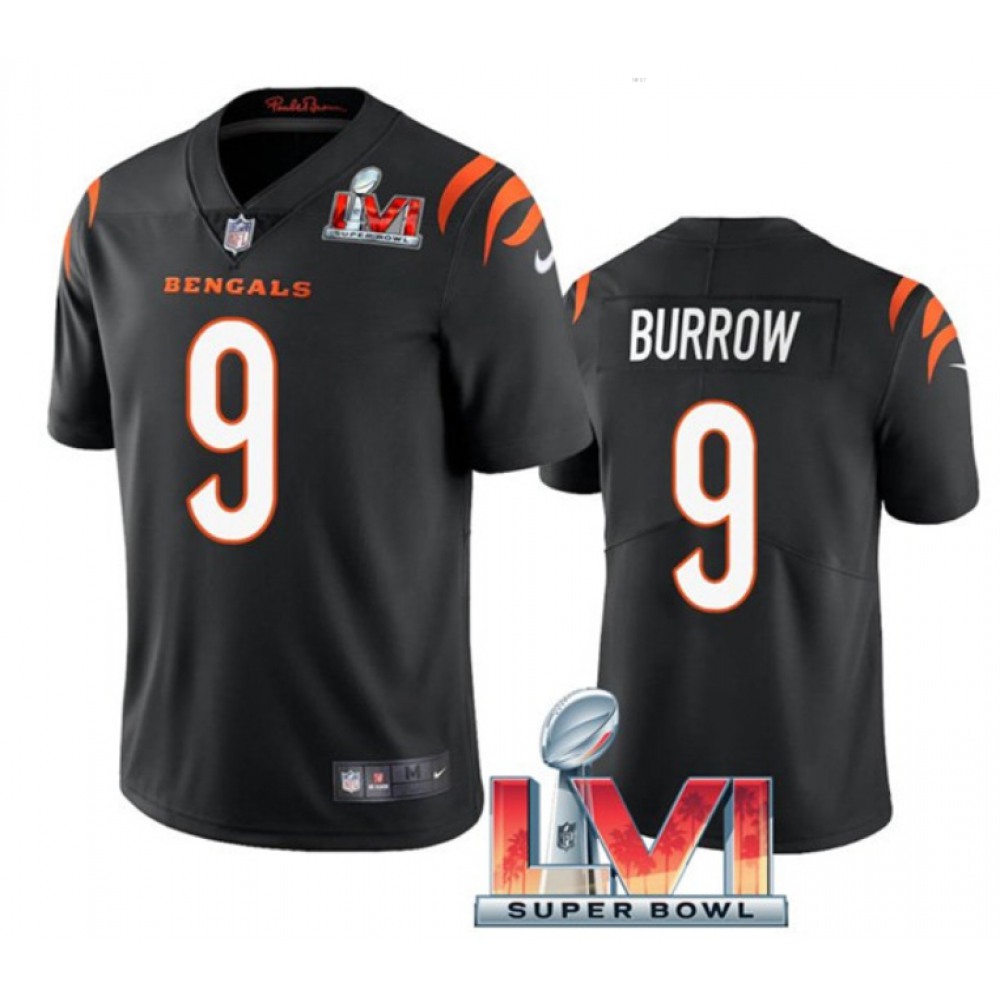 Youth Cincinnati Bengals #9 Joe Burrow 2022 Black Super Bowl LVI Vapor Limited Stitched Jersey