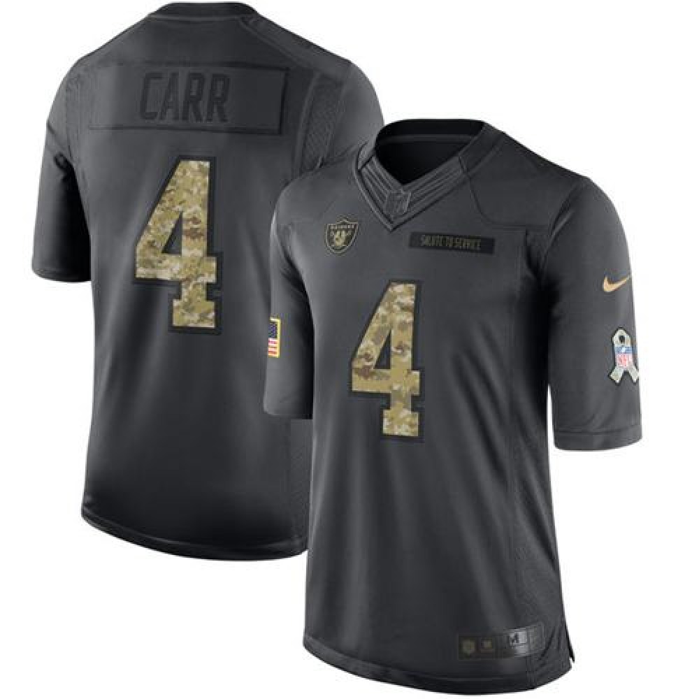 Raiders #4 Derek Carr Black Youth Stitched NFL Limited 2016 Salute to Service Jersey