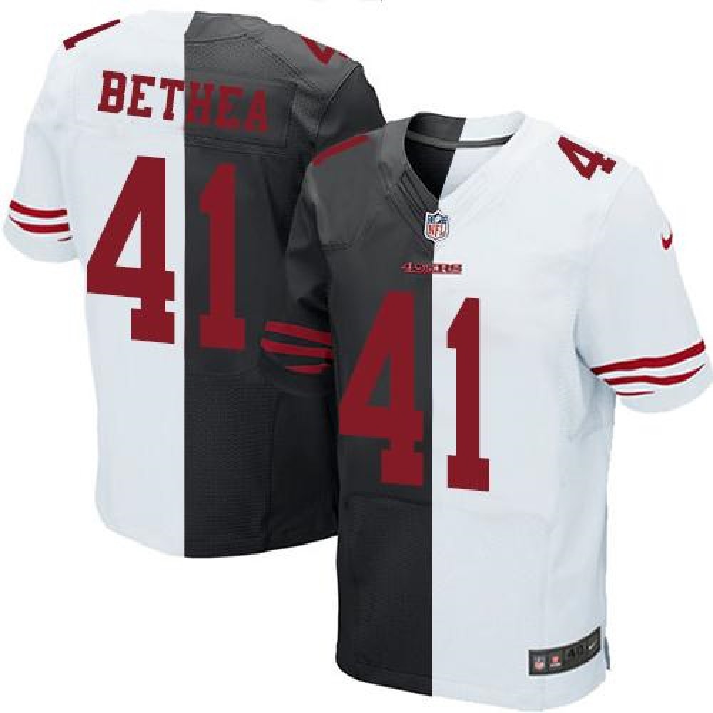 49ers #41 Antoine Bethea Black/White Men's Stitched NFL Elite Split Jersey