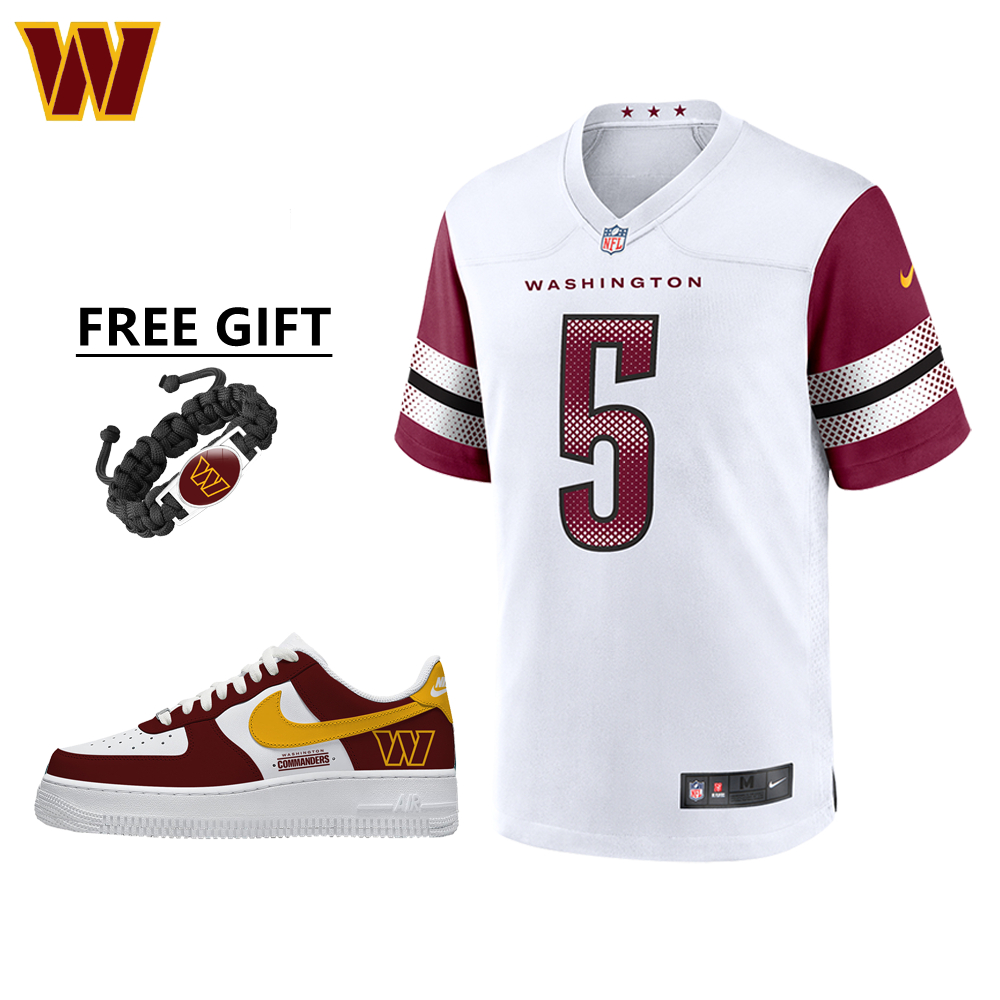🔥Combo Sale - Washington Commanders Jayden Daniels Nike White Game Jersey & Air Force 1 Low Team Sneakers