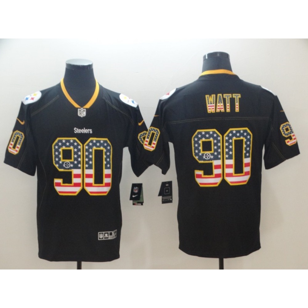 Men's Pittsburgh Steelers #90 T. J. Watt Black 2018 USA Flag Color Rush Limited Fashion NFL Stitched Jersey