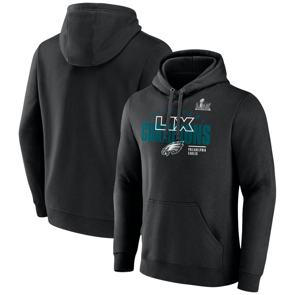 Men's Philadelphia EaglesBlack Super Bowl LIX Champions Iconic Victory Fleece Pullover Hoodie