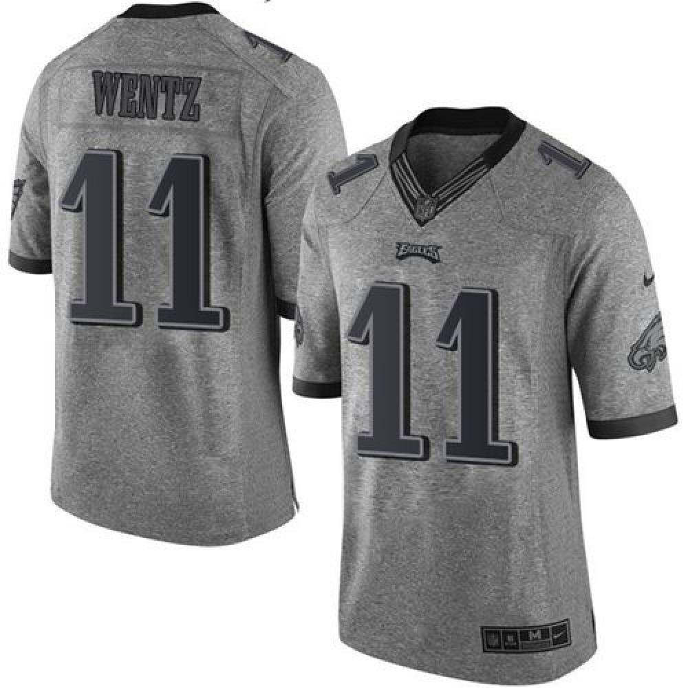 Eagles #11 Carson Wentz Gray Men's Stitched NFL Limited Gridiron Gray Jersey