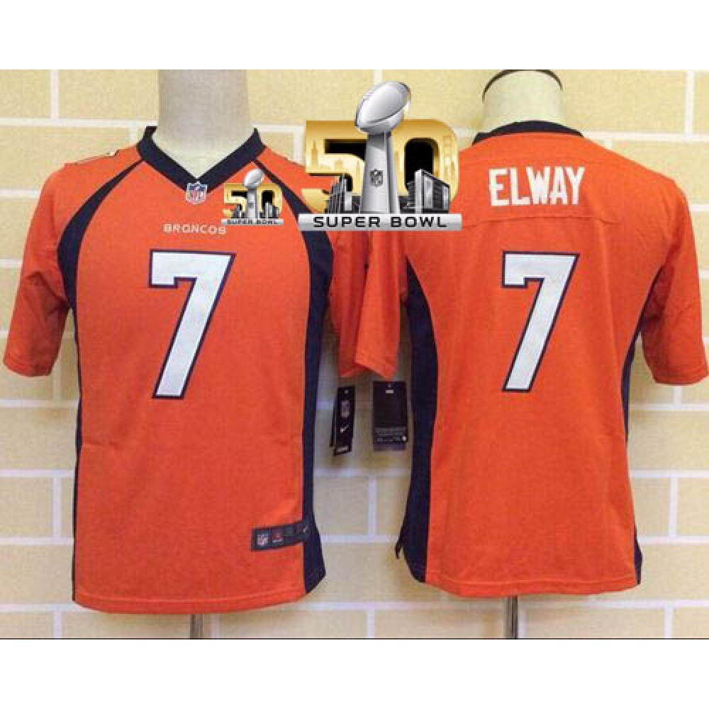 Broncos #7 John Elway Orange Team Color Super Bowl 50 Youth Stitched NFL New Elite Jersey