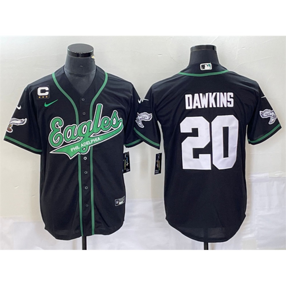 Men's Philadelphia Eagles #20 Brian Dawkins Black With 3-starC Patch Cool Base Stitched Baseball Jersey
